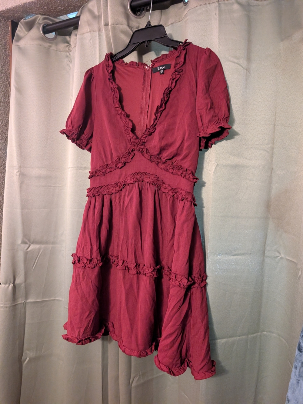 Trixxi Burgundy Ruffle Tiered Mini Dress